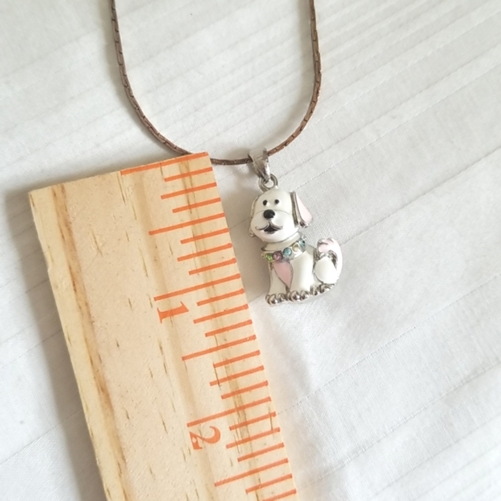 Vintage Dog Necklace Silver White Pink Rhinestone - Picture 5 of 5